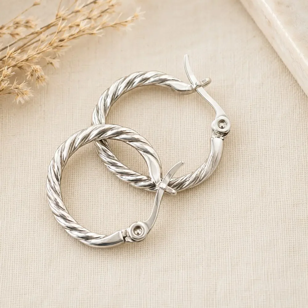 925 Sterling Silver Diamond-Cut Twisted Hoop Earrings Classic Polished Hoops